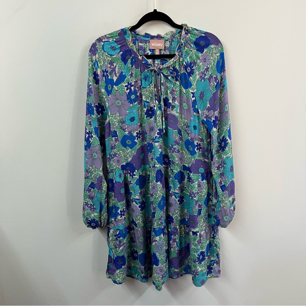 Show Me Your MuMu Blue Floral Long Sleeve Dress - Picture 4 of 15